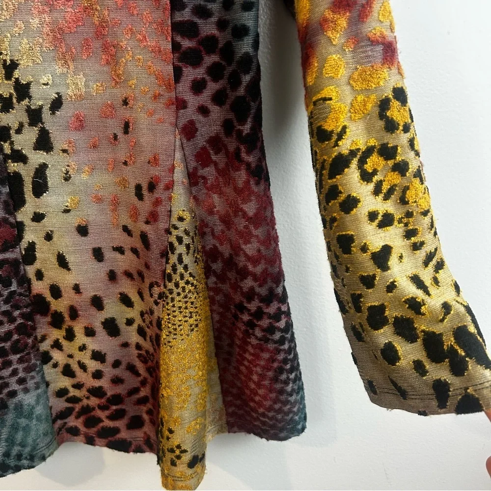 Vintage Concept Multicolor Animal Print Long Sleeve Tunic Boho Top Size Small